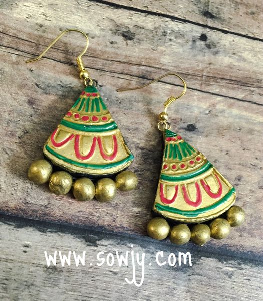 Daily Wear Triangular Terracotta Earrings- Golden Shade!!!!