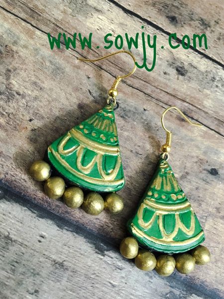 Daily Wear Triangular Terracotta Earrings- Dark Green Shade!!!!