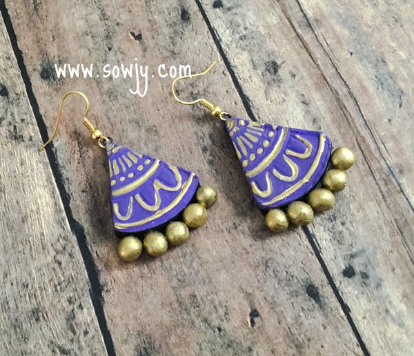 Daily Wear Triangular Terracotta Earrings- Purple Shade!!!!