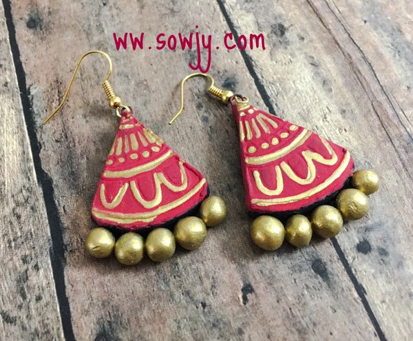 Daily Wear Triangular Terracotta Earrings- Red Shade!!!!