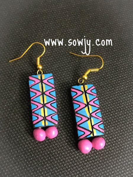 Blue and Pink ZIG ZAG Terracotta earrings!!!!