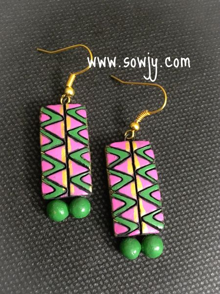 Green and Pink ZIG ZAG Terracotta earrings!!!!