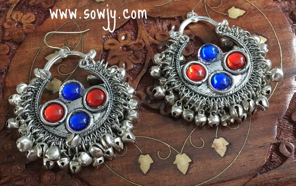 Trendy And Chunky Afghan Earrings with Blue and Red Stone!!!!
