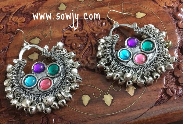 Trendy And Chunky Afghan Earrings with Multi-Colored Stones!!!!