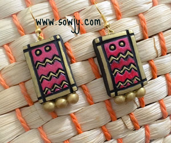 Squared Terracotta Earrings in Red and Gold!!!!!!