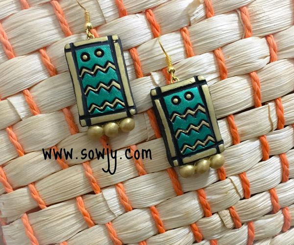 Squared Terracotta Earrings in Green and Gold!!!!!!