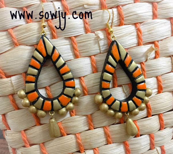 Tear Drop Shaped Hanging Earrings In Orange and Gold!!!!!