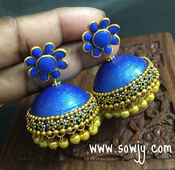 Handmade Paper Quilled Grand Jhumkas In Dark Blue and Gold!!!!
