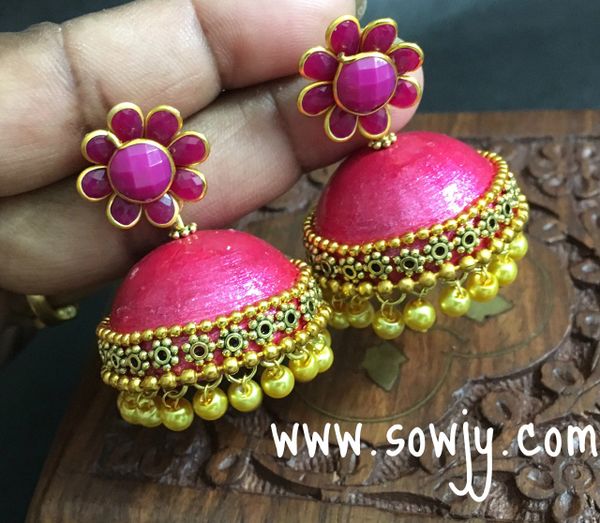 Handmade Paper Quilled Grand Jhumkas In Pink and Gold!!!!