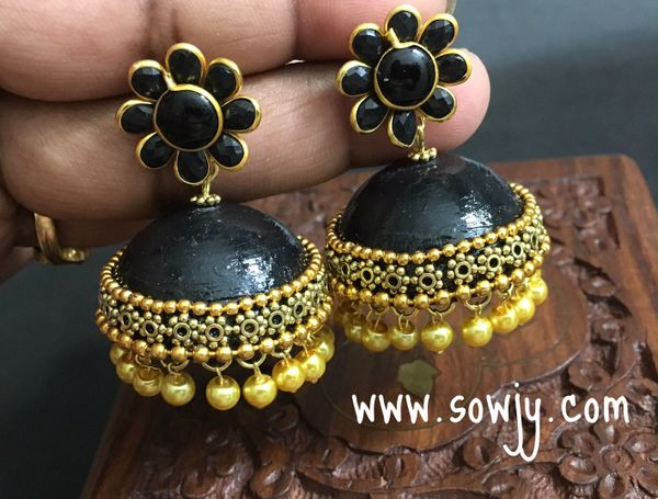 Handmade Paper Quilled Grand Jhumkas In Black and Gold!!!!