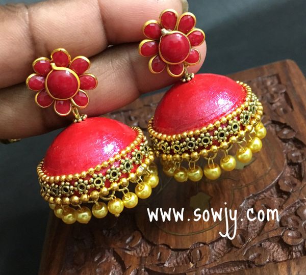 Handmade Paper Quilled Grand Jhumkas In Red and Gold!!!!