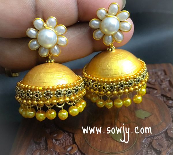 Handmade Paper Quilled Grand Jhumkas In Gold!!!!