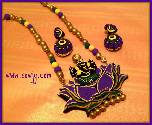 Handmade Ganesha In Purple and Yellow Combo-All In Clay!!!!