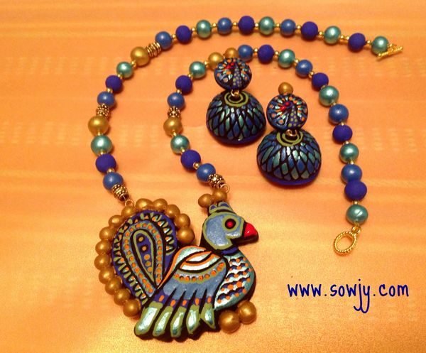 Handmade Peacock pendant Set in Shades of Blue!!!