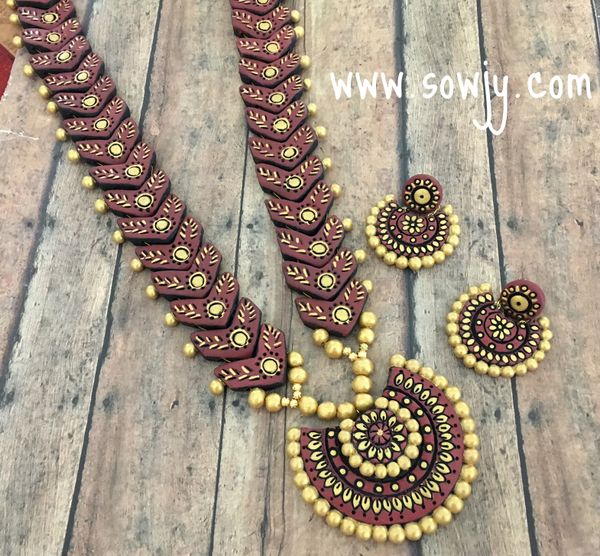 Long Terracotta Designer Haaram in Brown and Gold with ChaandBali Earrings!!!!