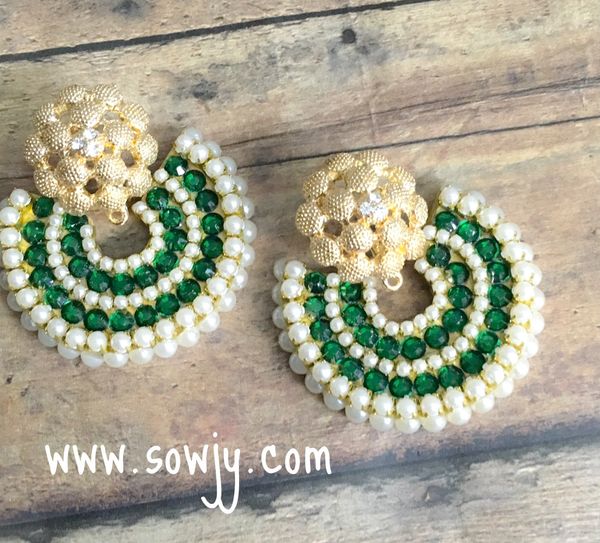 Green and Pearl Party Wear ChaandBali Earrings!!!!