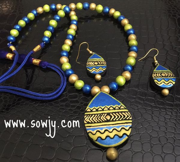 Tear Drop Simple Pendant set in Shades of Blue and Green with Hanging Earrings!!!!