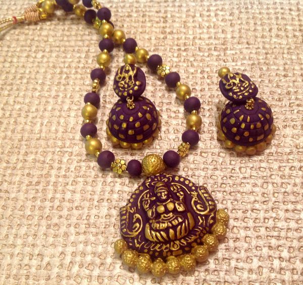 Mahalakshmi pendant in Purple Clay with Lakshmi jhumkas!!!!