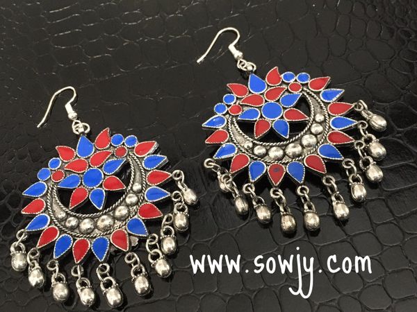 Hot Red and Blue Afghan Big Sized Earrings!!!!