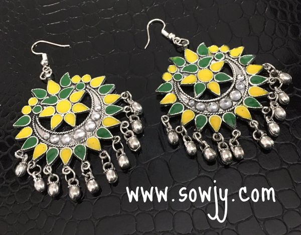 Green and Yellow Afghan Big Sized Earrings!!!!