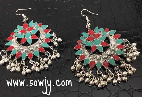 Red and Green Afghan Big Sized Earrings!!!!