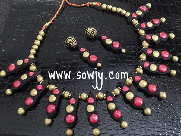 Trendy Designer red,Gold and Black Terracotta Choker Set with Matching Earrings!!!