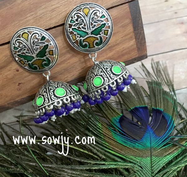 Designer oxidised Large Sized Jhumkas in Green and Blue SHade!!!!