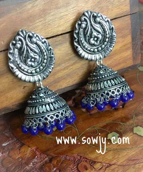 Designer Big Studded Oxidised Large Jhumkas with Blue Ghungroos!!!!