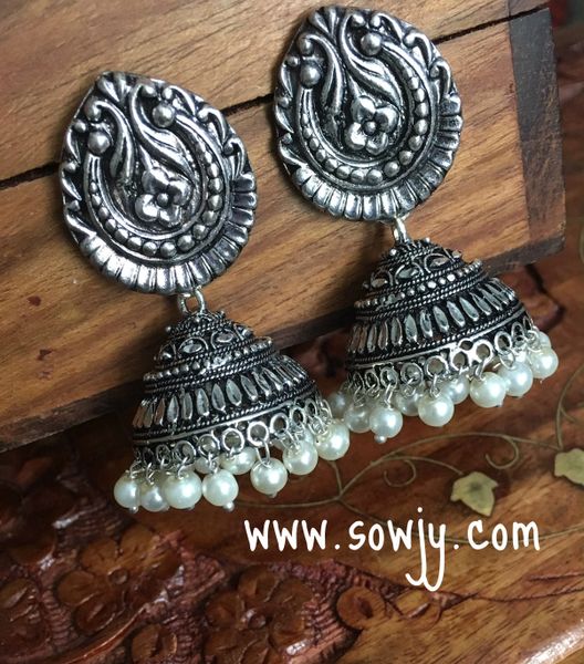 Designer Big Studded Oxidised Large Jhumkas with Pearl Ghungroos!!!!