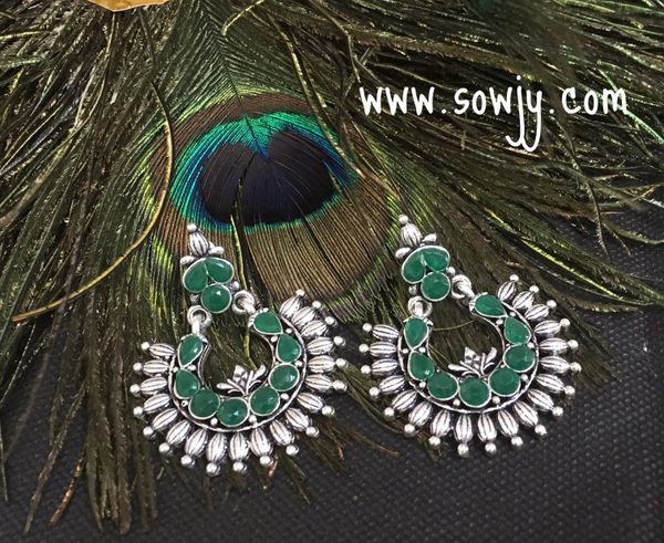 Oxidized Chaandbali Earrings with Emerald Stones!!!!