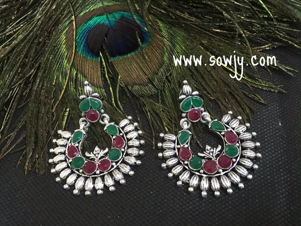 Oxidized Chaandbali Earrings with Ruby and Emerald Stones!!!!