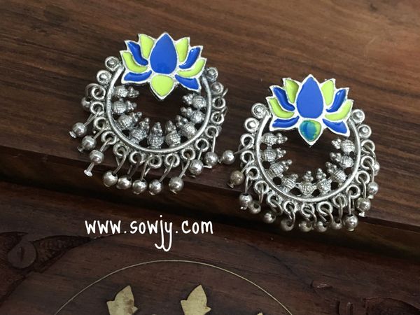 Blue and Green Lotus Oxidised Earrings!!!!!