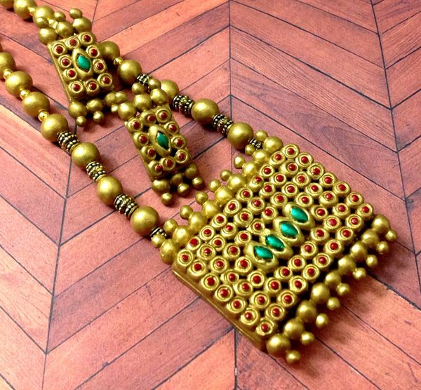Square Antique Style Temple jewelry with Matching Studs in Terracotta Clay!!!!!