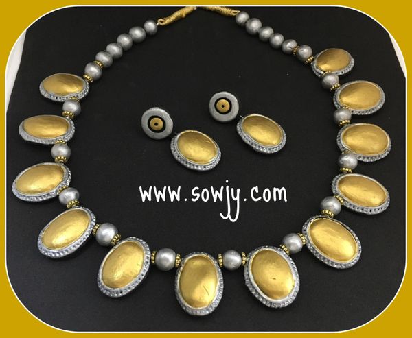 Grand Oval Shaped Coin Terracota Choker Set in Gold and Silver with Earrings!!!