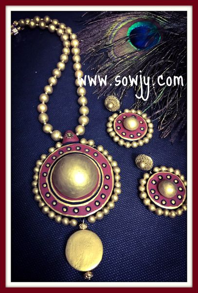 Grand Designer Chakra Pendant Terracotta Maala with Big Matching Earrings in shades of Brown and Gold!!!