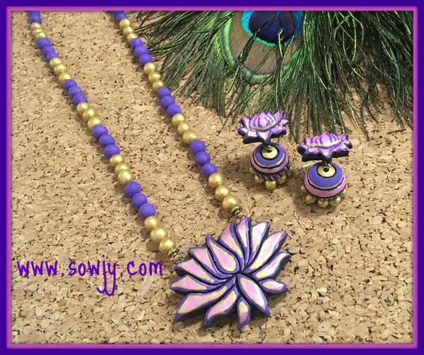 Lovely Lotus terracotta Set with lotus Jhumkas in Shades of Purple ,Pink and Gold!!!!