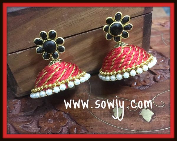 Large Sized Zari Thread Light weighted Jhumkas In Red and Black!!!!