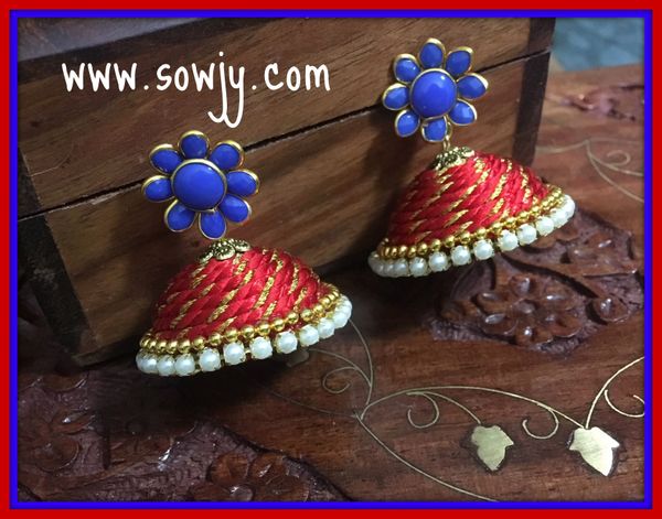 Large Sized Zari Thread Light weighted Jhumkas In Red and Blue!!!!