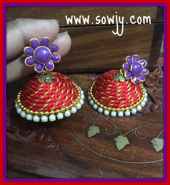 Large Sized Zari Thread Light weighted Jhumkas In Red and Purple !!!!