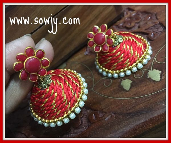 Large Sized Zari Thread Light weighted Jhumkas In Red !!!!