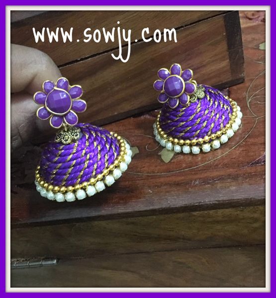 Large Sized Zari Thread Light weighted Jhumkas In Purple!!!!