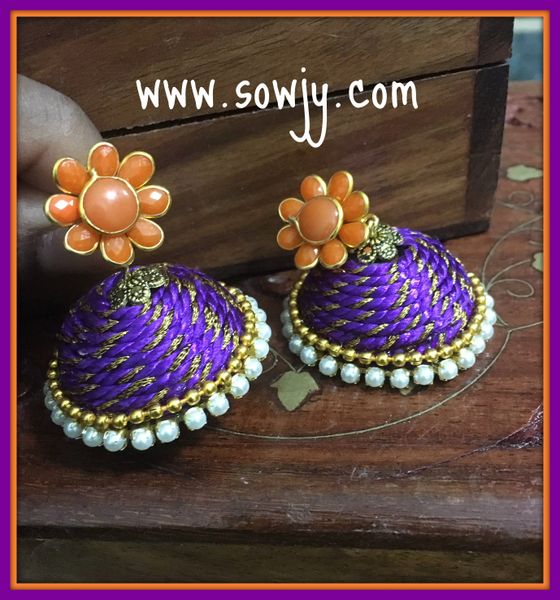 Large Sized Zari Thread Light weighted Jhumkas In Purple and Orange !!!!