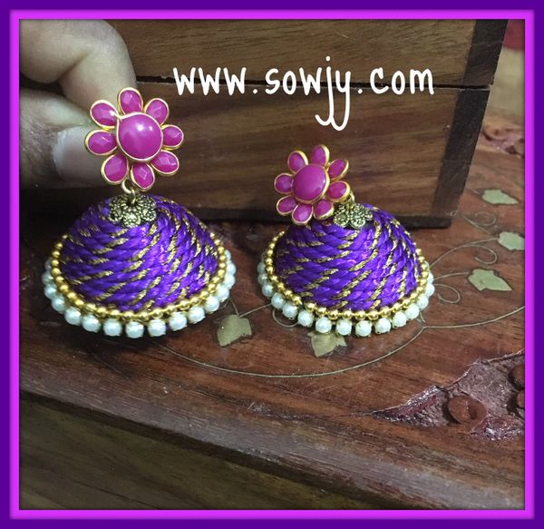 Large Sized Zari Thread Light weighted Jhumkas In Purple and Pink !!!!