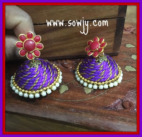 Large Sized Zari Thread Light weighted Jhumkas In Purple and Red !!!!