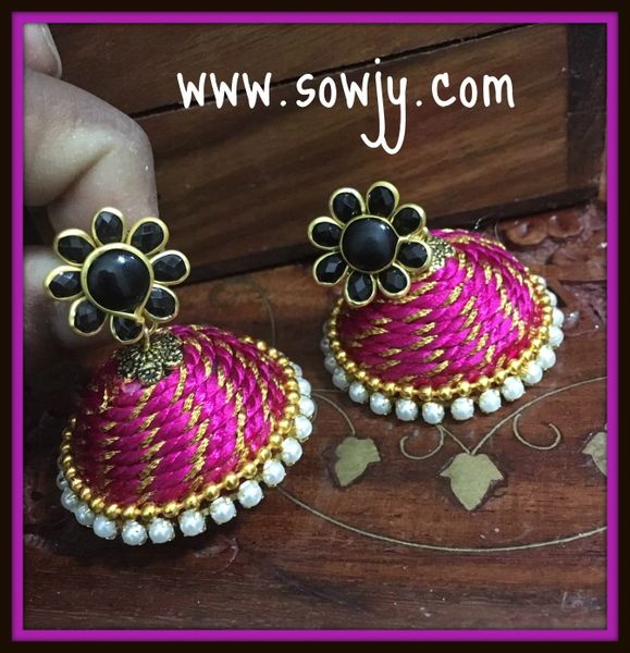 Large Sized Zari Thread Light weighted Jhumkas In Pink and Black !!!
