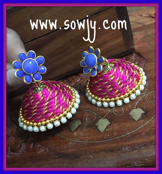 Large Sized Zari Thread Light weighted Jhumkas In Pink and Blue !!!