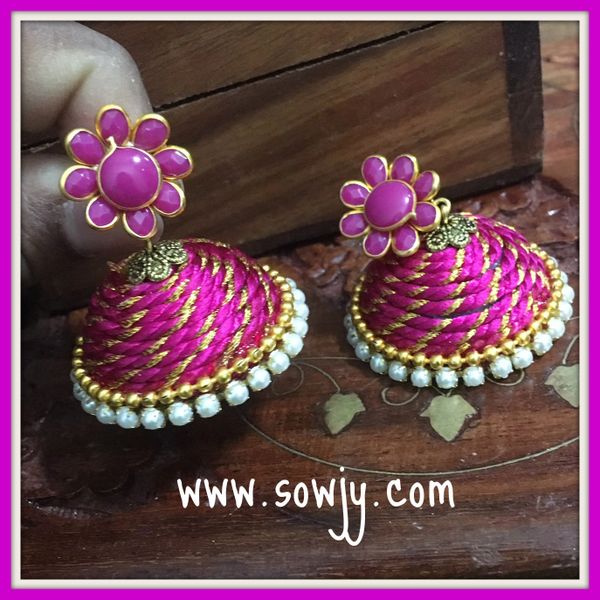 Large Sized Zari Thread Light weighted Jhumkas In Pink !!!!