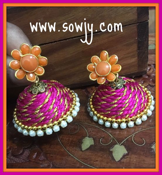 Large Sized Zari Thread Light weighted Jhumkas In Pink and Orange !!!!