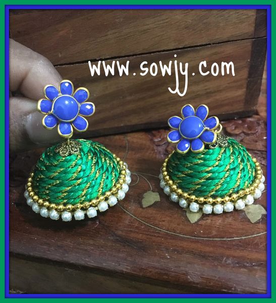 Large Sized Zari Thread Light weighted Jhumkas In Dark Green and Blue!!!
