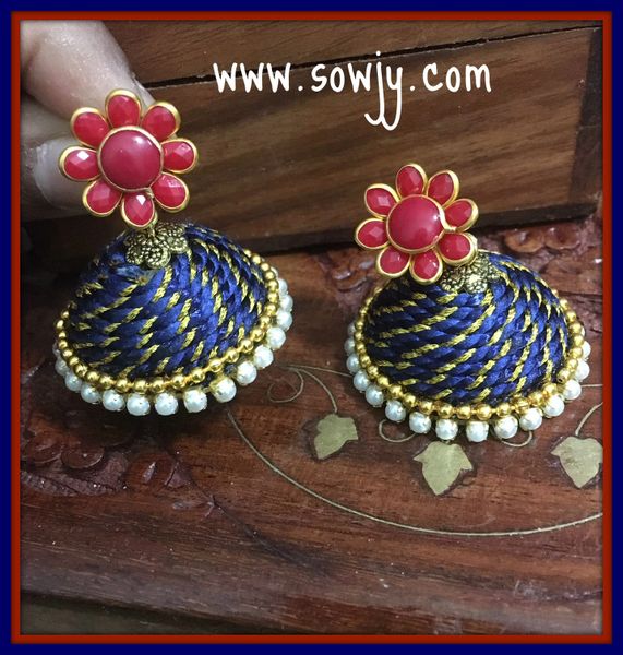 Large Sized Zari Thread Light weighted Jhumkas In Dark Blue and RED !!!!